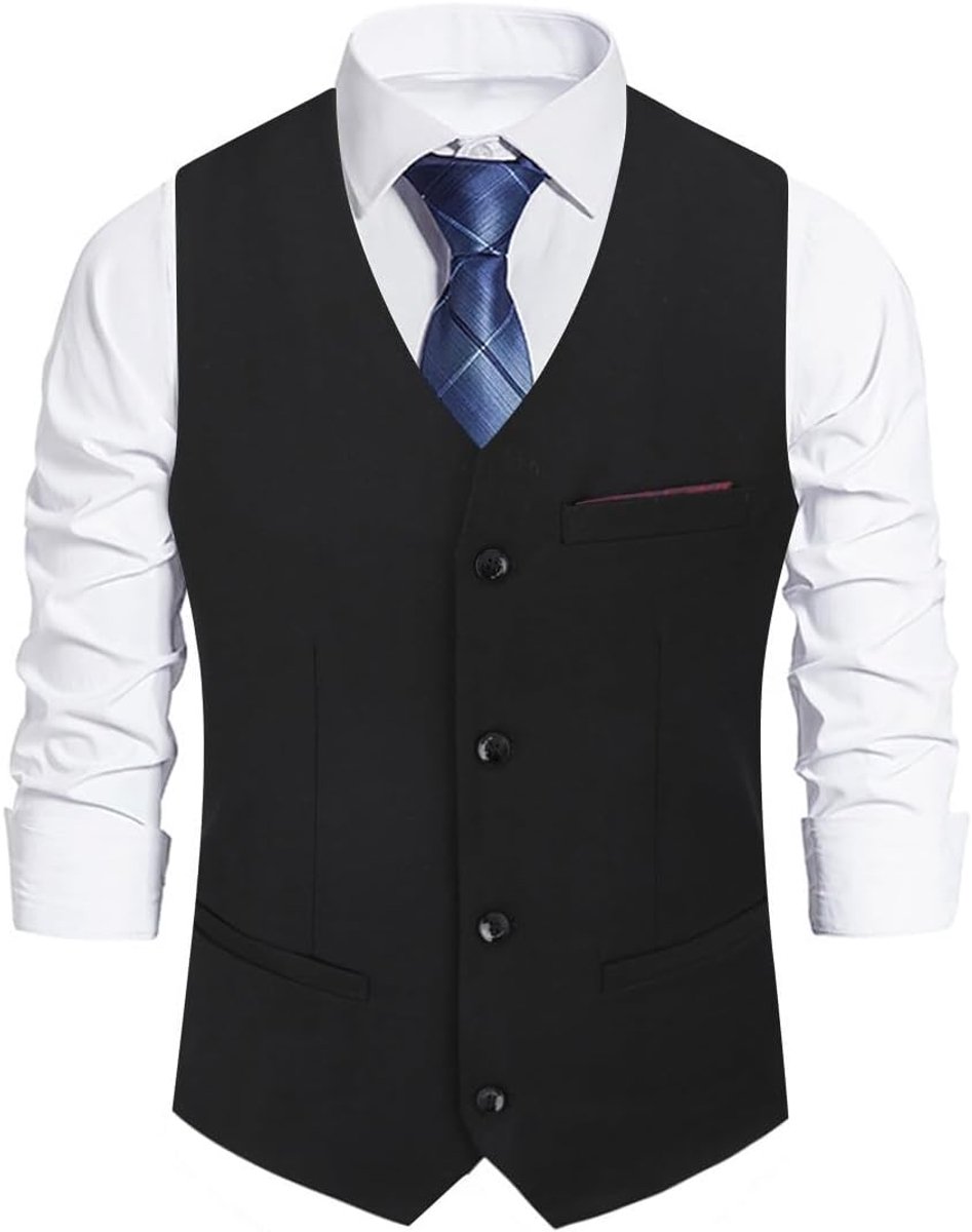Herenvest, slimfit, V-hals, kostuumvest, mouwloos vest voor business, bruiloft