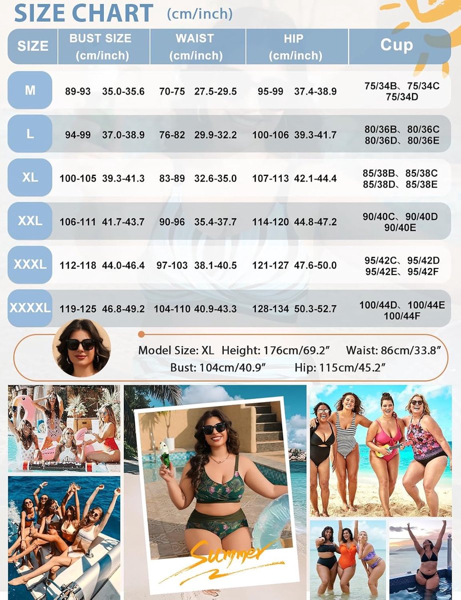 Plus size bikini‘s voor dames, set bestaande uit bikinitopje en bikinibroekje met hoge taille, met buikcontrole en geplooide details, badkleding, zwemkostuum, 2-delige set met kussentjes