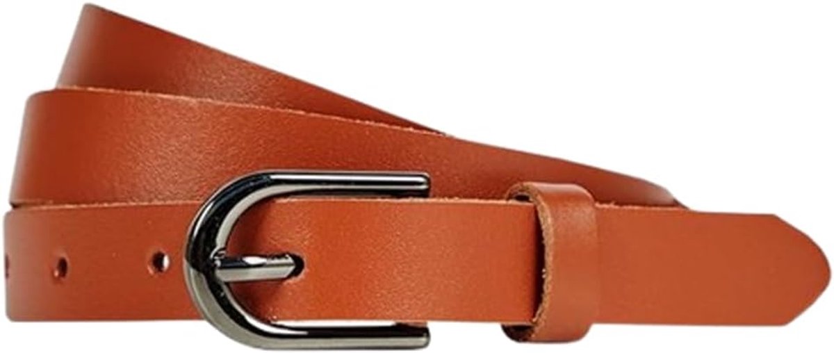 2 cm damesriem van leer, jeans leren riem RDS-01, cognac, 115 cm (Gesamtlänge 130 cm)