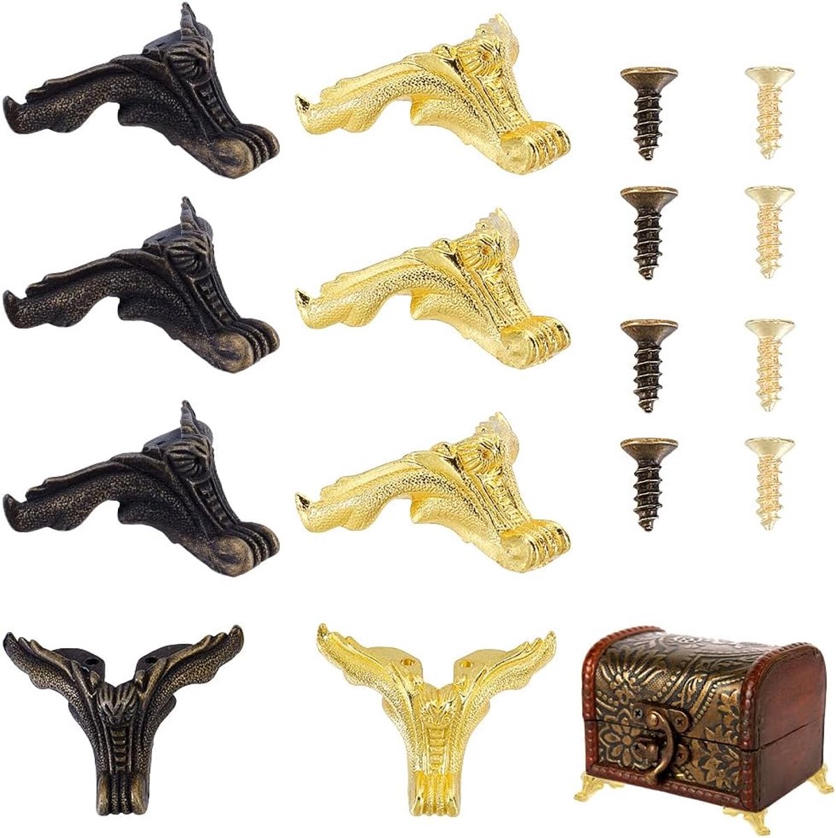 Poten voeten 2 kleuren retro ontwerp decoratieve houten kast benen sieraden borst opslag hoek voor meubels, hoekbeschermers, woondecoratie (antiek brons en gouden)