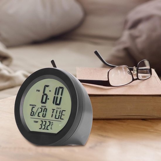 Auto-klokthermometer, 13 x 10 cm, auto-dashboardthermometer, werkt op zonne-energie, mini-auto-zonne-klok met groot lcd-display, voor thuis, auto, kantoor, hotel — afbeelding 3