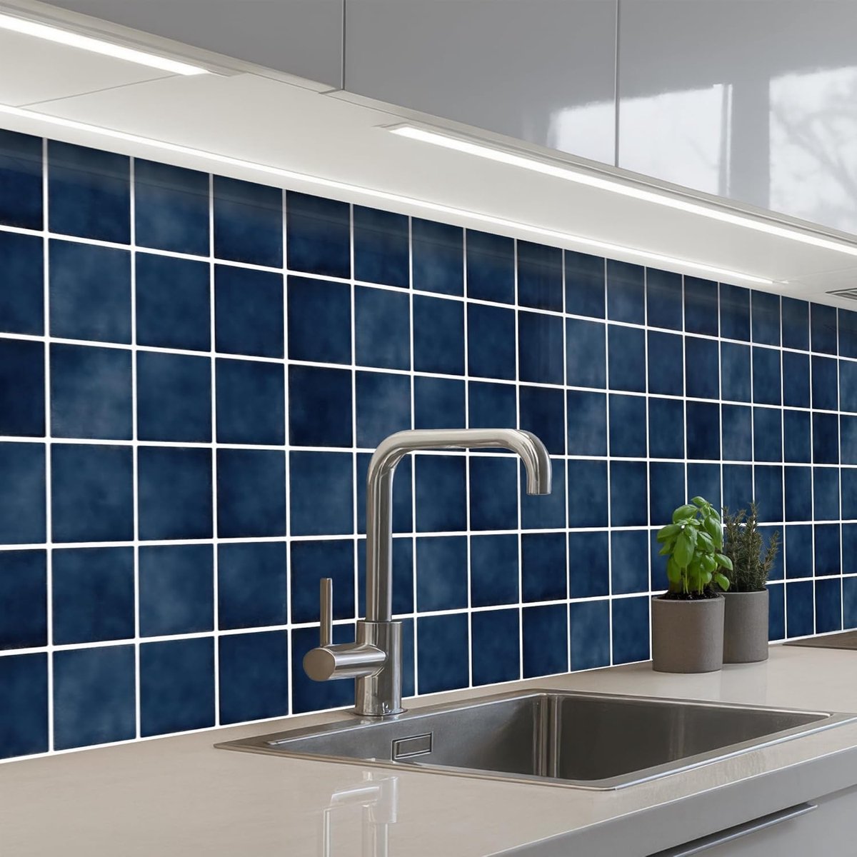 Keukenachterwand 60x250 cm zelfklevend keuken decoratie accessories home kitchen spatscherm Tegel - Modern - Blauw