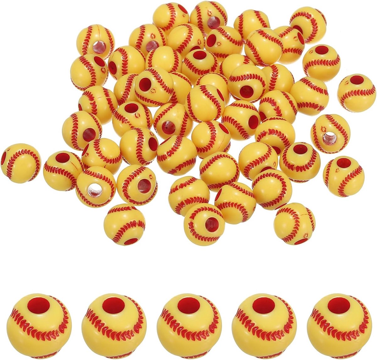 Kralen, 50 stuks acryl softbalkralen, bulk, ronde sportspacer-kralen voor doe-het-zelf knutselen, armbanden en kettingen, rood geel