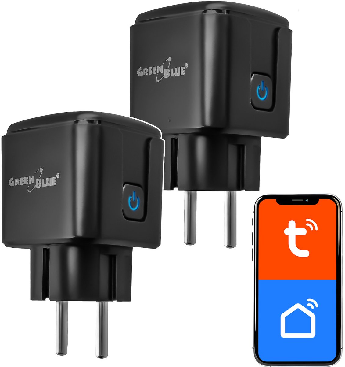 GreenBlue - Stopcontact met afstandsbediening en wifi - timer, wattmeter, max. 16 A/3840 W, GB735 B - 2 stuks