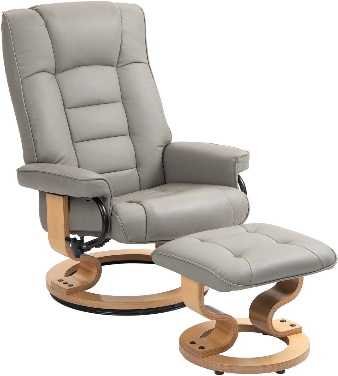 Relaxfauteuil met kruk - 360° draaibare TV-fauteuil met relaxfunctie - draagvermogen tot 150 kg - Kantelbare ligstoel - houten frame - Synthetische stoffen - Grijs