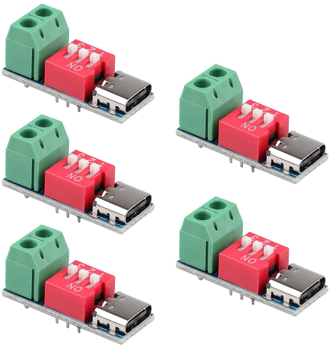 5 stuks USB-C PD Trigger Board Module, PD/QC Decoy snel opladen, Power Delivery Boost-module met DIP-schakelaar voor 5 V 9 V 12 V 15 V 20 V snel opladen, compatibel met PD3.0/2.0 & QC