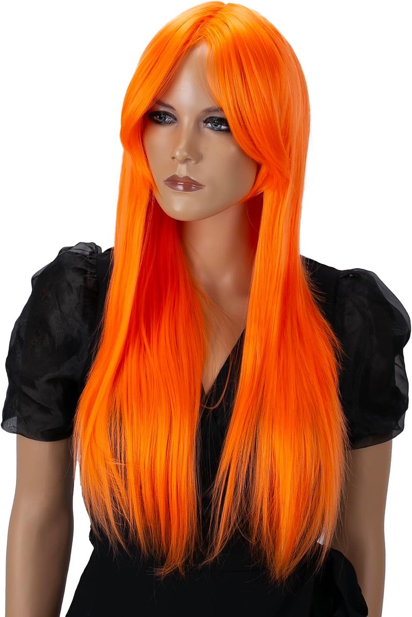 Pruik Mardi Gras carnaval Cosplay partij pruik lang haar oranje PHK4