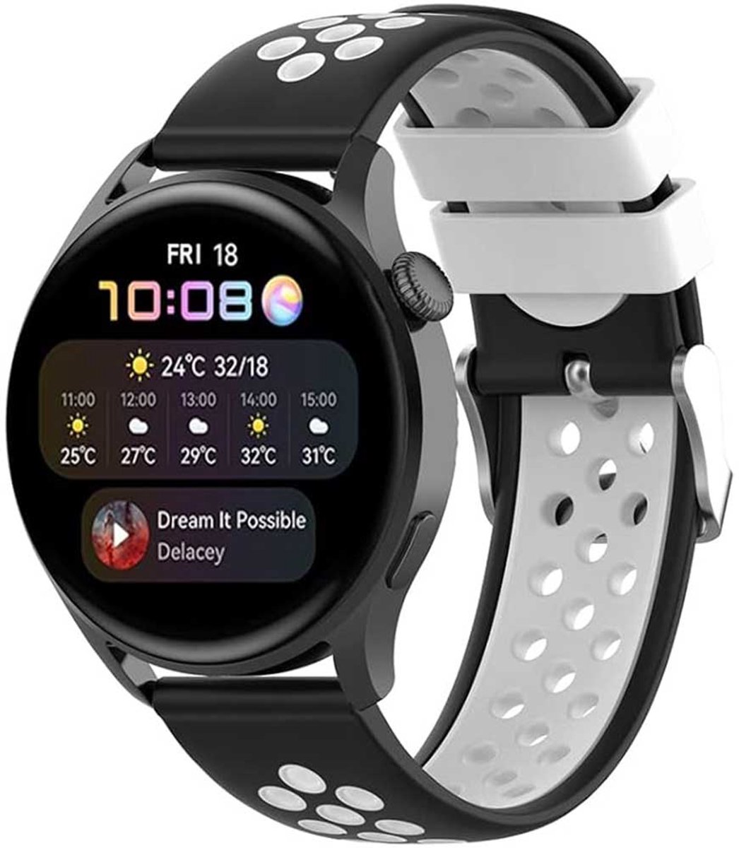 Stravo 18mm Tweekleurig Siliconen Sport Bandje – Geschikt voor Garmin Vivoactive 4S / Vivomove 3S / Venu 2S / Venu 3S / Venu 4 41mm / Forerunner 255S / 265S & Huawei Watch GT 5 / GT 5 Pro / GT 6 – Ademend Horlogebandje – Zwart / Wit
