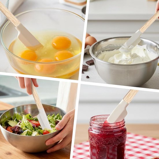 Spatels, 2 stuks deegschrapers, klein, smal, keuken, siliconen spatel met houten handvat, schraper, smal, niet plakken, spatel, deegschraper voor koken, mengen, bakken, jamschilderen — afbeelding 4