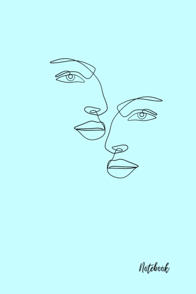 Blue Minimalist Lined Face Journal, 120 single line ruled pages, 6x9 inches, Pocket Notebook