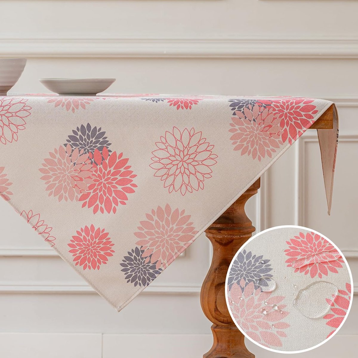 Tafelkleed modern zomer waterdicht vierkant bloemen tafelkleed roze dahlia's seizoensgebonden herfst keuken interieurdecoratie vakantie feest bruiloft 85 x 85 cm