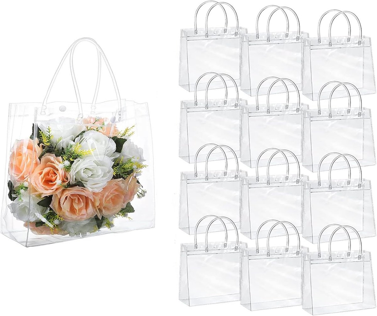 16 stuks doorzichtige geschenkzakje met handgrepen, herbruikbare PVC geschenkverpakking, boodschappentas voor detailhandel, merchandise gunstzakjes voor geschenkverpakking, winkelen, boetiek,