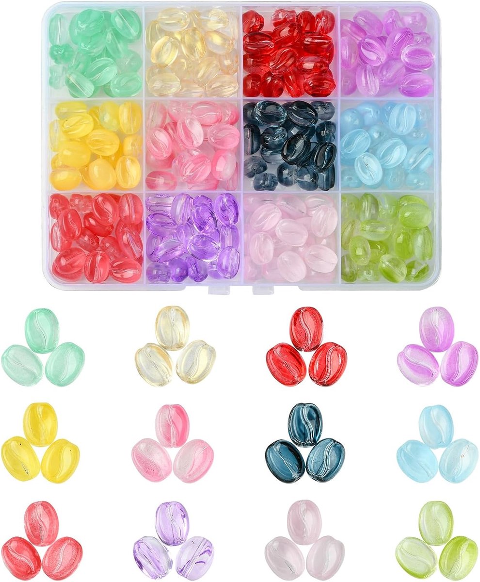 216 stuks 12 kleuren transparante glazen koffieboon kralen koffie thema losse kralen voor sieraden maken doe-het-zelf ambachten armband ketting oorbellen sleutelhangers decor