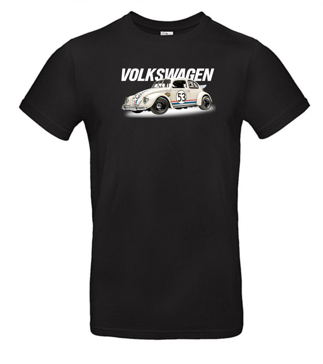 T-shirt zwart met opdruk van Volkswagen Kever (Herbie,beetle,#53) maat XXL van Shirtmakelaar