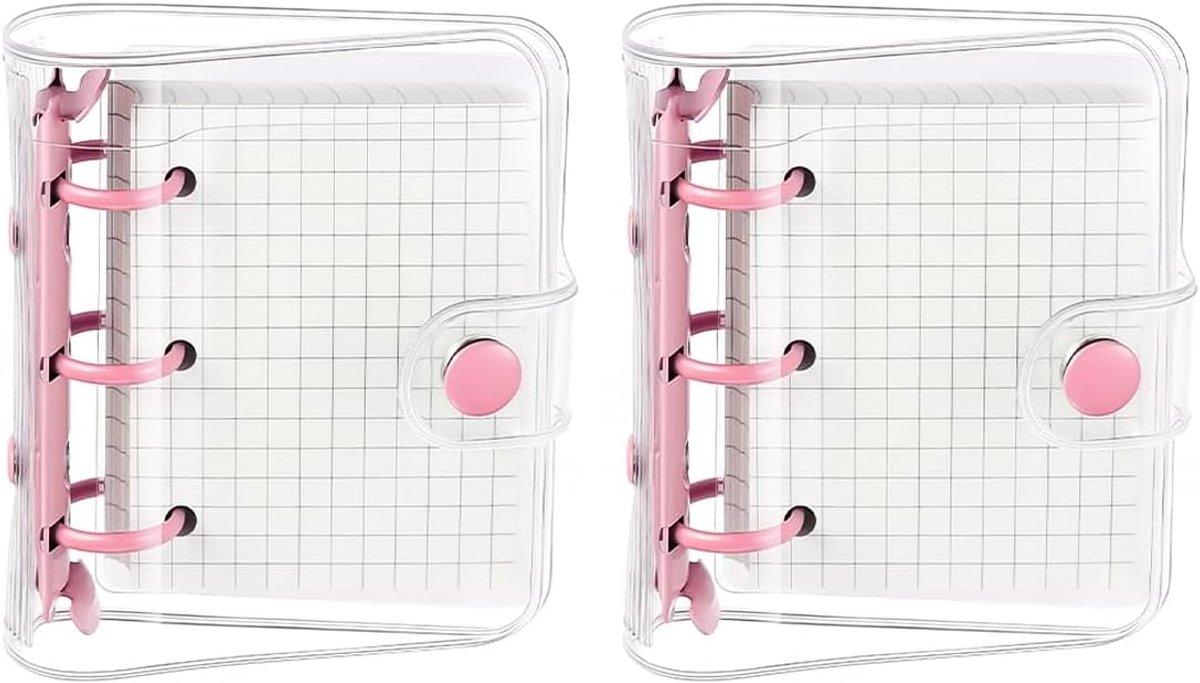 2 Set Mini Binder Transparante Ringband met Drukknoopsluiting Zak Notitieblok Plakboek