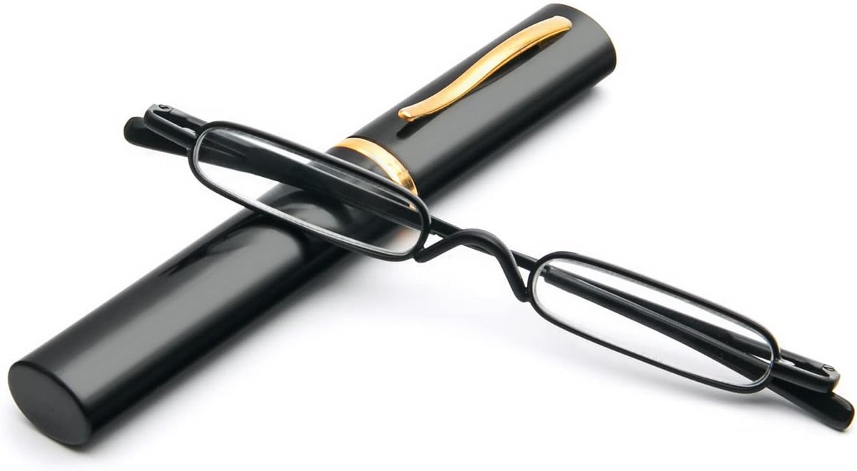 Mini smalle leesbril met veerscharnier, uniseks metalen leeshulp met etui