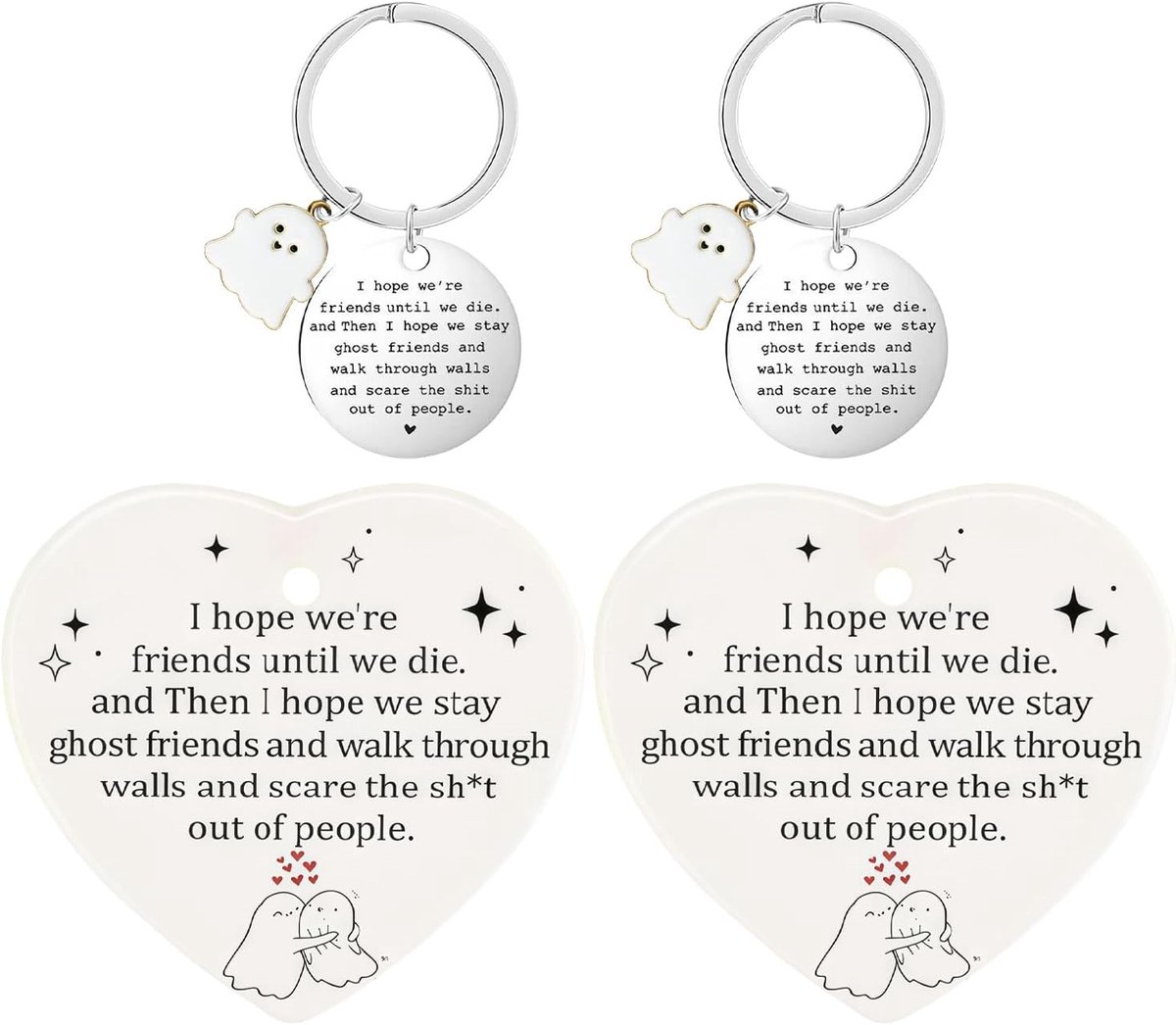 2 Love Ghost Acryl Hangers En 2 Sleutelhangers, Vriendschap Geschenken Voor Vrienden, Grappige En Schattige Gadgets, Tas Decoratie Geschenken.