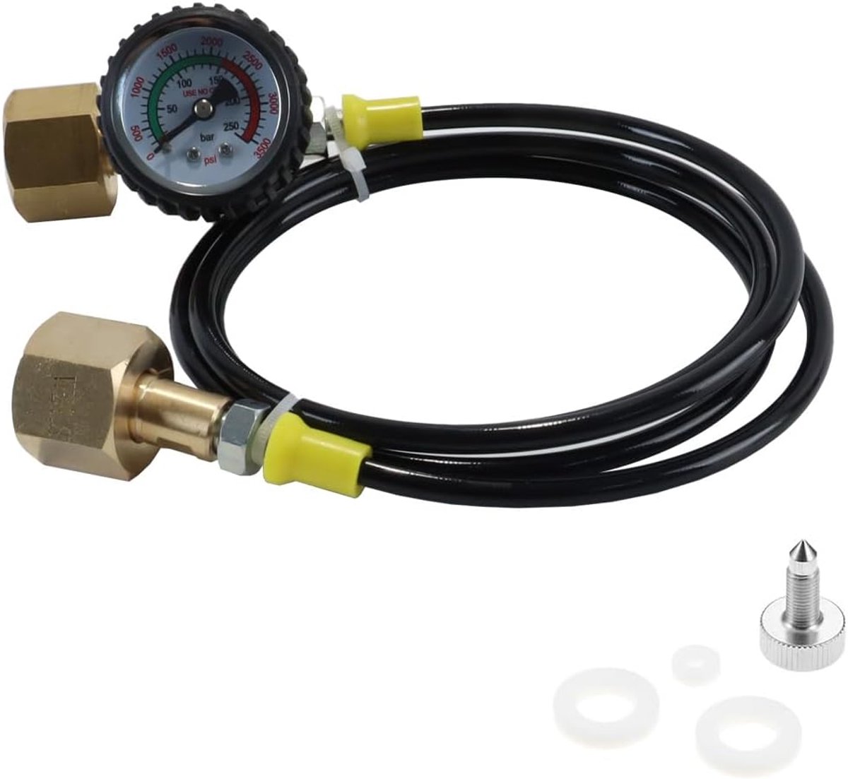 1,5 m CO2-overdrachtslang met 3000 PSI-manometer – 2×W21.8-14 schroefdraad, voor grote CO2-overdracht van fles naar fles