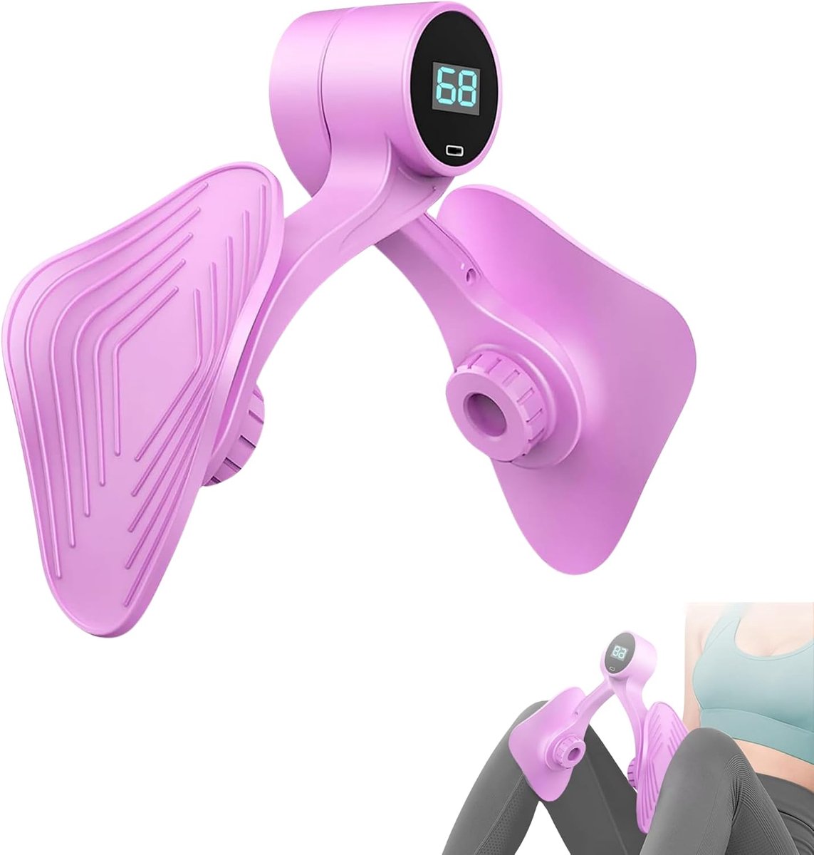 Beentrainer. Heuptrainer. Bilmachine voor Thuistraining. Bekkenbodemversterker. Sportaccessoire met Weerstands- en Herhalingsteller. Oplader USB+Type C.