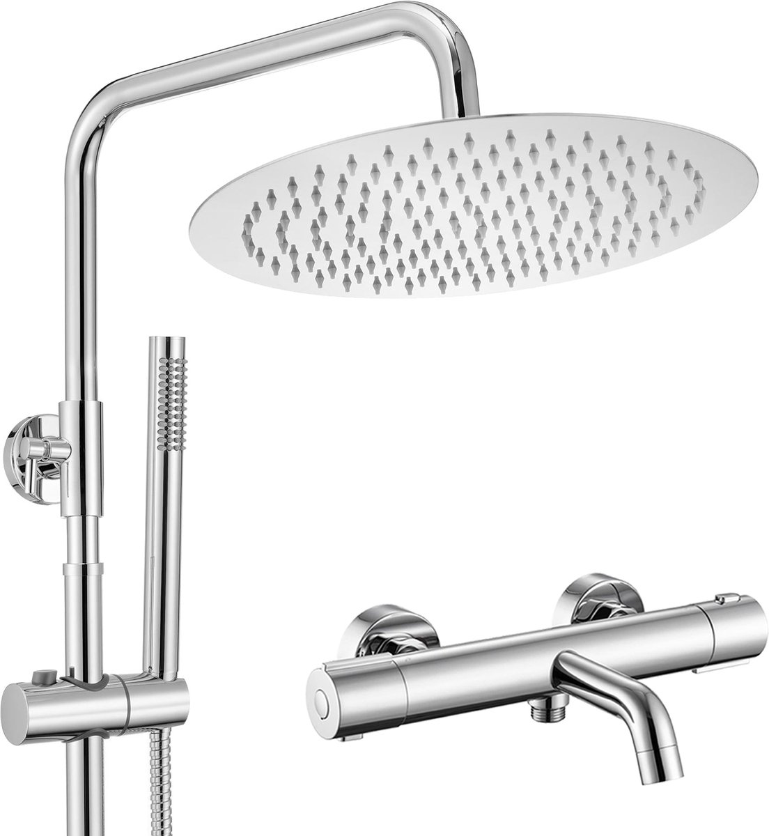 Auralum Max Regendouche met Thermostaatkraan - 10 inch Douchekop - RVS Doucheset - Inclusief Thermostatische Badkraan - Rond Design - Verstelbare Hoogte 72-110 cm - Regendoucheset - Waterbesparend
