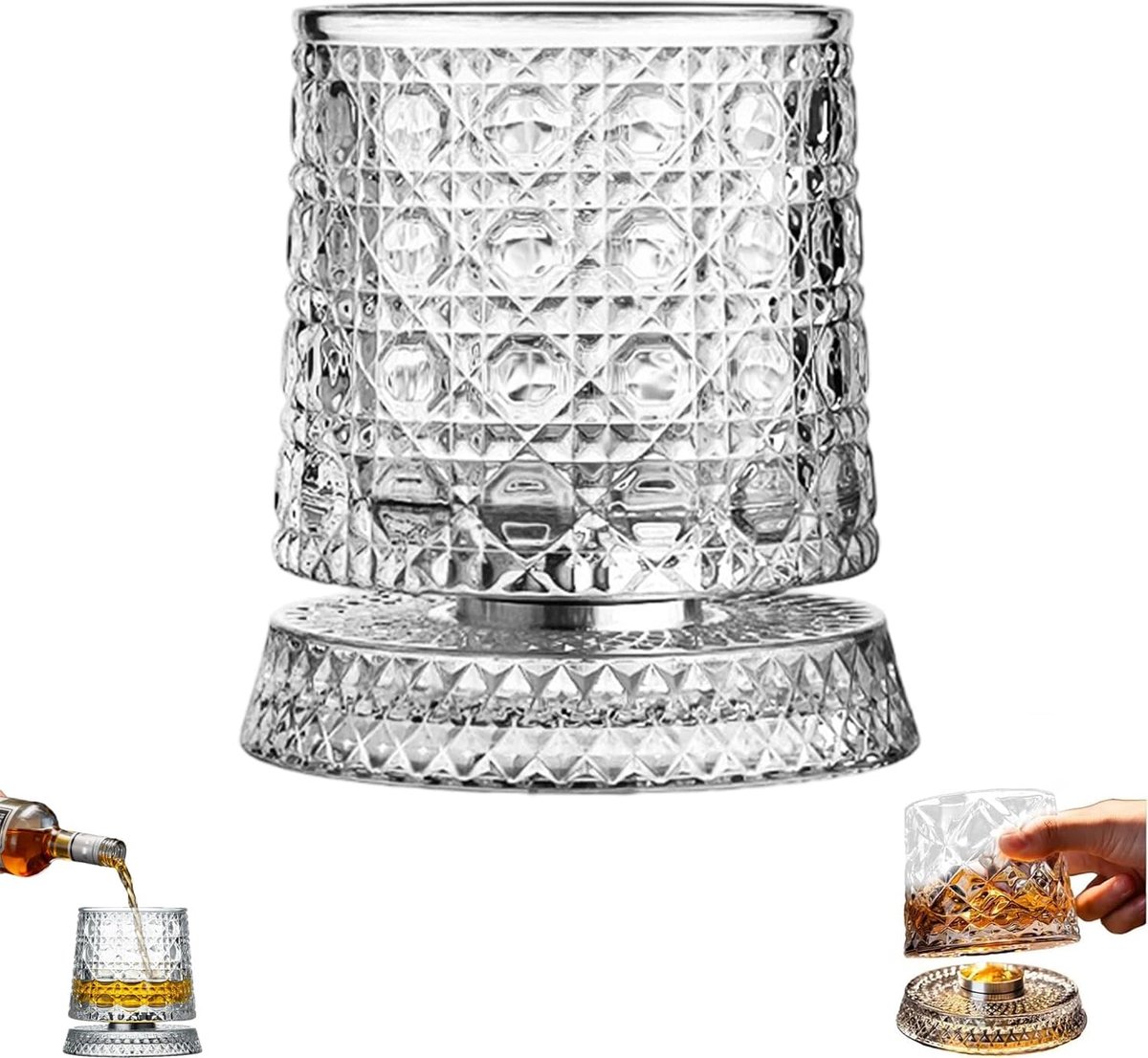 Casalora Whiskeyglas – 360° Draaiend Whiskyglas – Old Fashioned Tumbler met Roterende Bodem – Luxe Cadeau voor Bourbon, Scotch en Cocktailliefhebbers