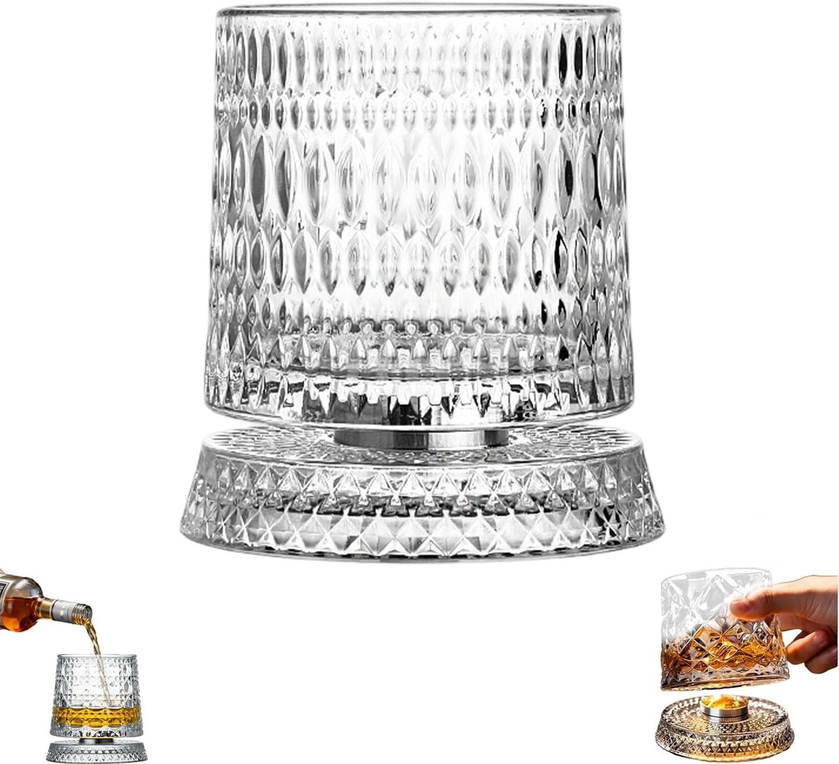 Casalora Whiskeyglas – 360° Draaiend Whiskyglas – Old Fashioned Tumbler met Roterende Bodem – Luxe Cadeau voor Bourbon, Scotch en Cocktailliefhebbers
