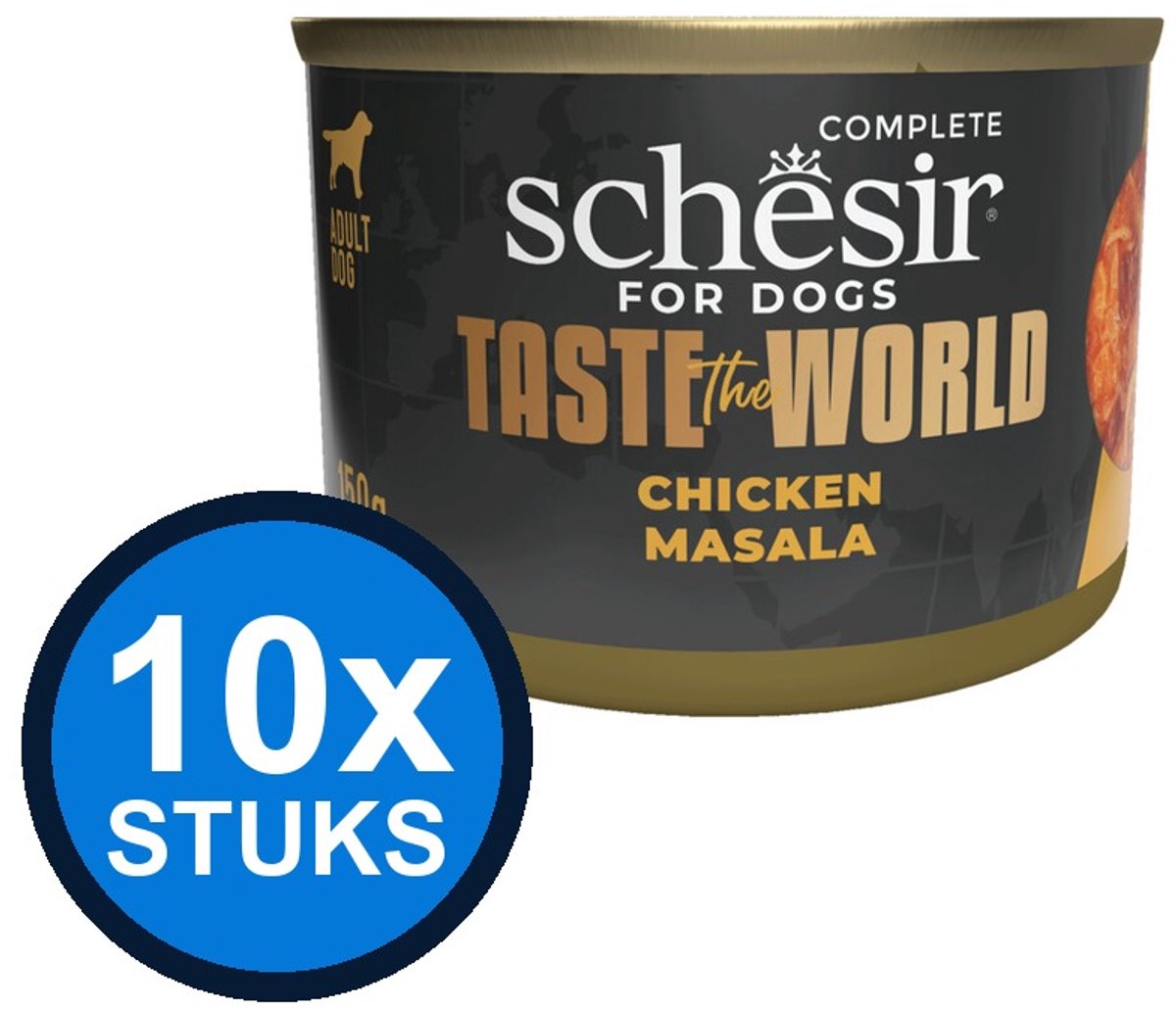 10x Schesir - Taste The World - Hondenvoer - Natvoer in blik - Kip Masala - 150g