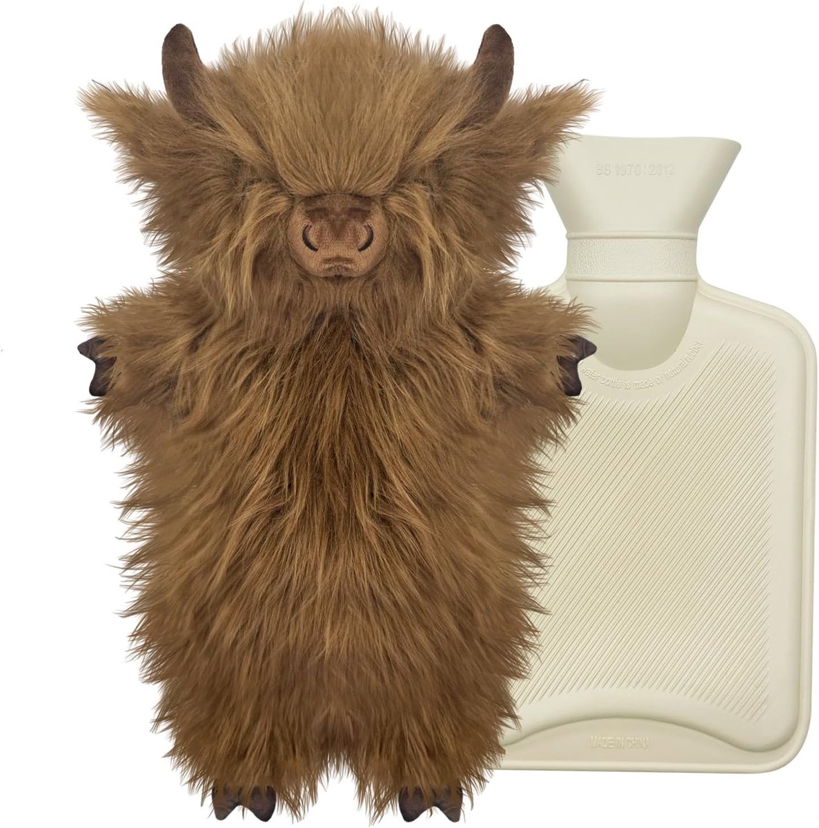 Warmwaterkruik met hoes 1L - dieren warmwaterkruik voor kinderen - rubberen warmwaterkruiken met knuffelige hoes - pluche warmwaterkruiken stier voor buik - hand - voet en lichaam warmhouden - hete