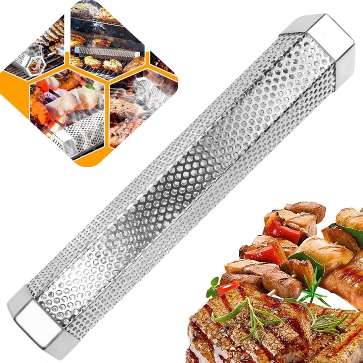 BBQ-rookoven - Zilver - Roestvrijstalen Rookbox voor Gas- en Houtskoolgrillen - Voor BBQ-liefhebbers