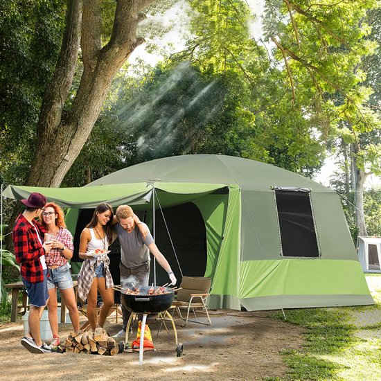 Emvae Tent - 4 Personen - Kampeertent - Familietent - 2 Slaapcabines - 410 x 310 x 225 cm - Polyester - Geelgroen — afbeelding 2