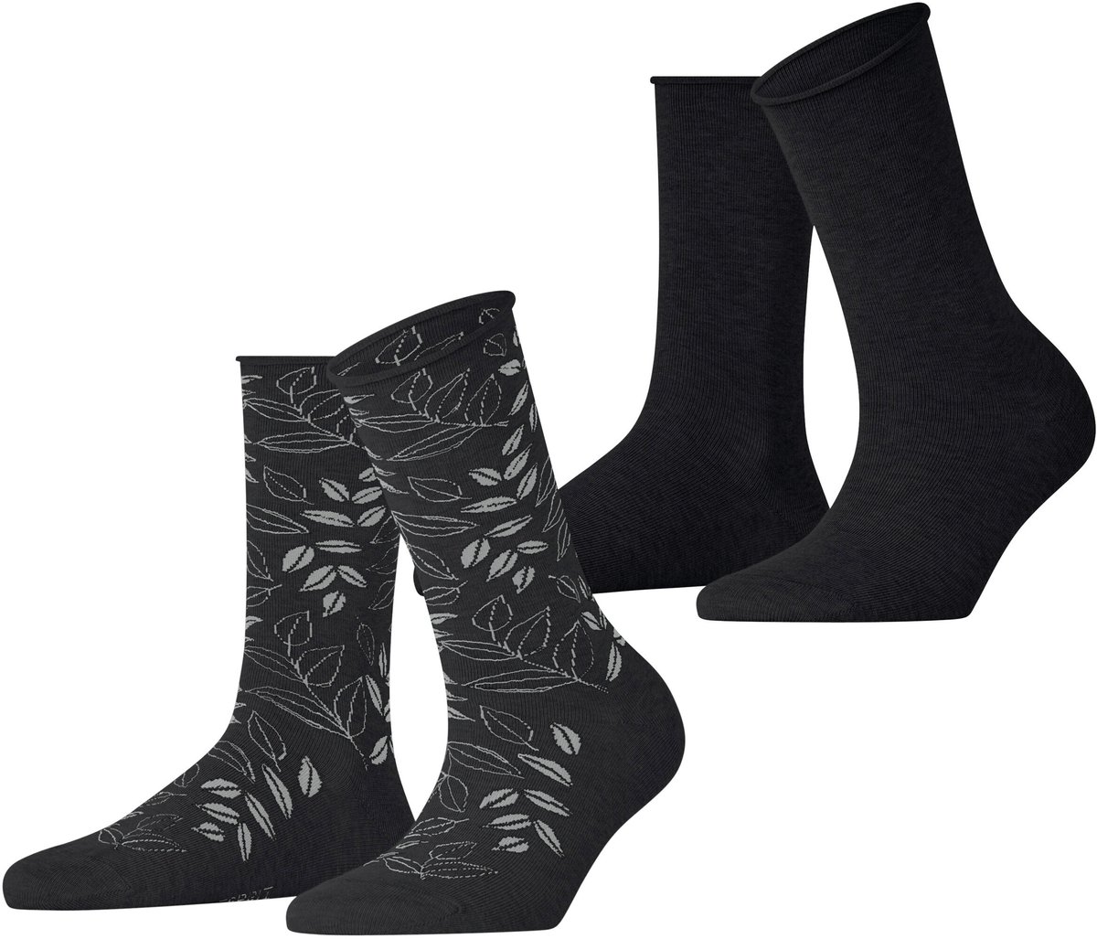 Esprit Frosted Garden 2 Pack gedessineerd katoen multipack sokken dames zwart - maat 35-38