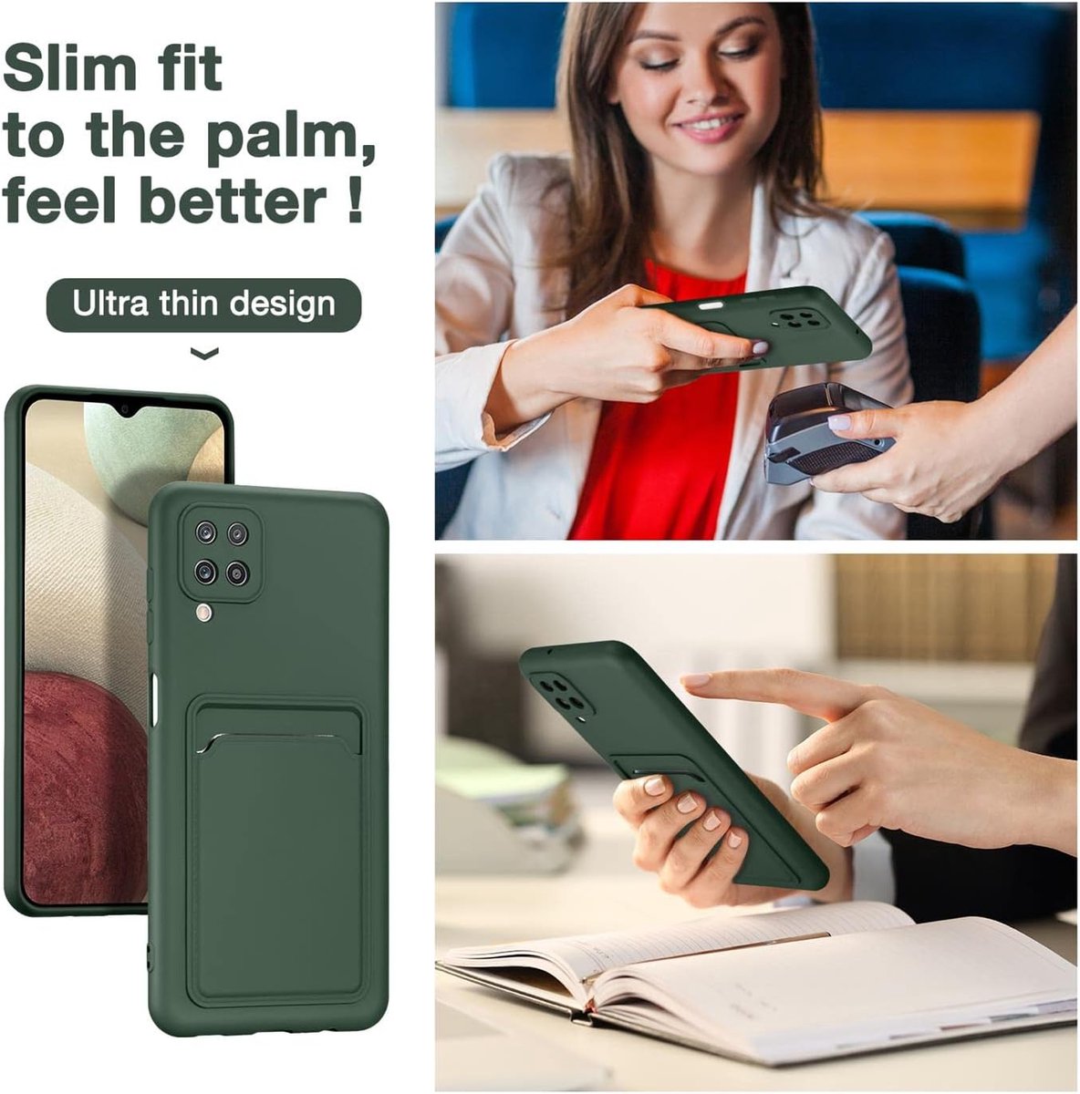 Hoesje compatibel met Samsung Galaxy A22 4G Case, Samsung M22 / M32 Premium siliconen Cover met Kaartslot voor Samsung A22 4G / M22 / M32 Hoesje, Groen