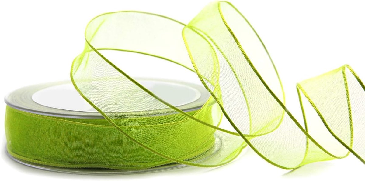 20 m x 25 mm decoratief lint chiffon lichtgroen cadeaulint lint transparant organza met vormvaste randen premium kwaliteit bruiloft verjaardag chiffon lint effen