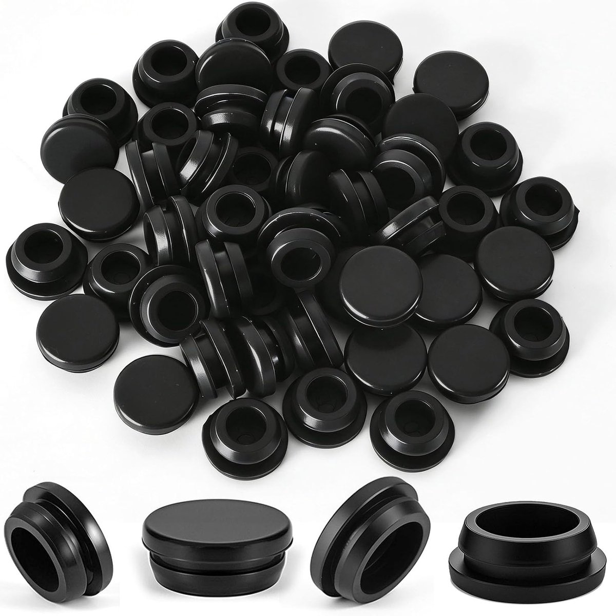 50 stuks zwarte siliconen doppen, ronde waterdichte T-afdichtingsafdekking, siliconen T-doppen voor 8 mm gat, ronde rubberen flexibele stop voor kabels, auto, waterleiding