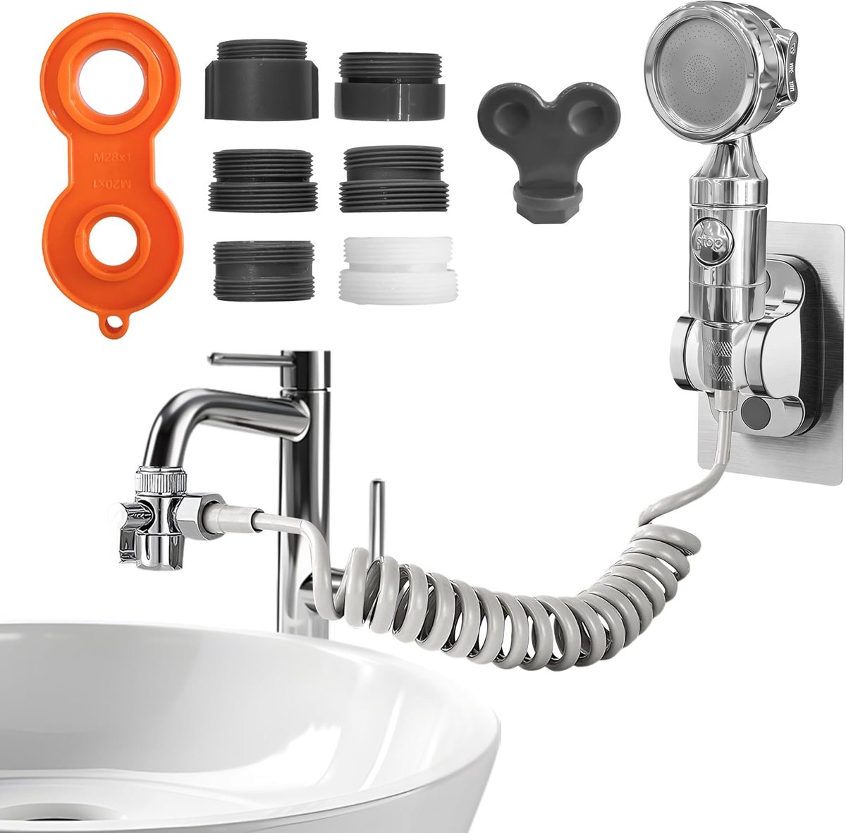 Keukendouche voor douche, met intrekbare slang 3 m, handdouche voor wastafels, eenvoudig te verlengen, handdouche voor wastafels, geschikt voor keukens, badkamers en halve badkamers