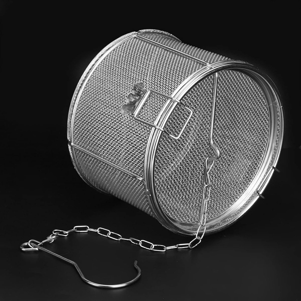 Theezeef, kruidenzeef, roestvrij staal, theezeef, kruidenfilter, theefilter, kogelfilter met draagketting, haak voor kopje, theepotten, potten, soep (14 x 10)