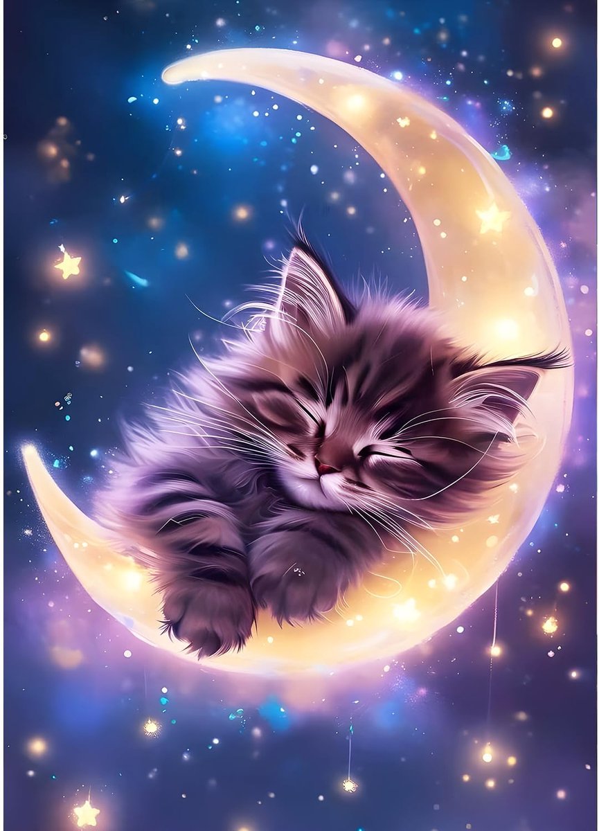 Slaping Cat Diamond Painting Kits voor Volwassen Beginners, 5D Crescent Moon Diamond Art Kits, DIY Ronde Volledige Drill Sterrenhemel Gem Art met Painting Kits Relaxing Craft Home Wall Decor 30