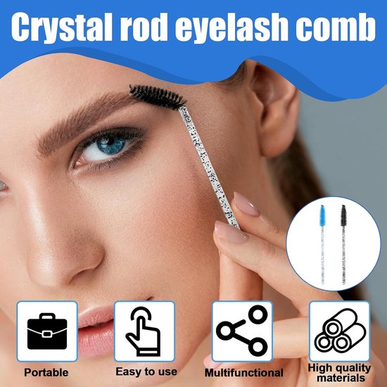 200 stuks wegwerp-wimperborstels, wimperverlengingsborstel & wenkbrauwapplicator, mascara-staafjes met kristallen greep, multifunctioneel make-upgereedschap — afbeelding 5