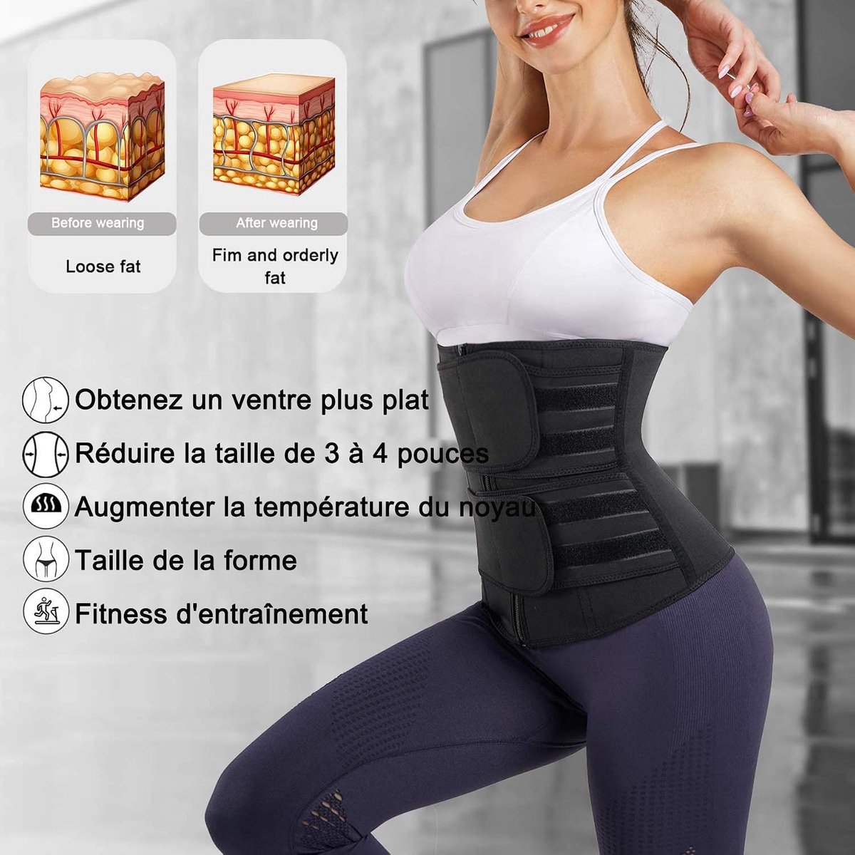 Slankheidsriem voor dames, platte buik (zwart, XL)