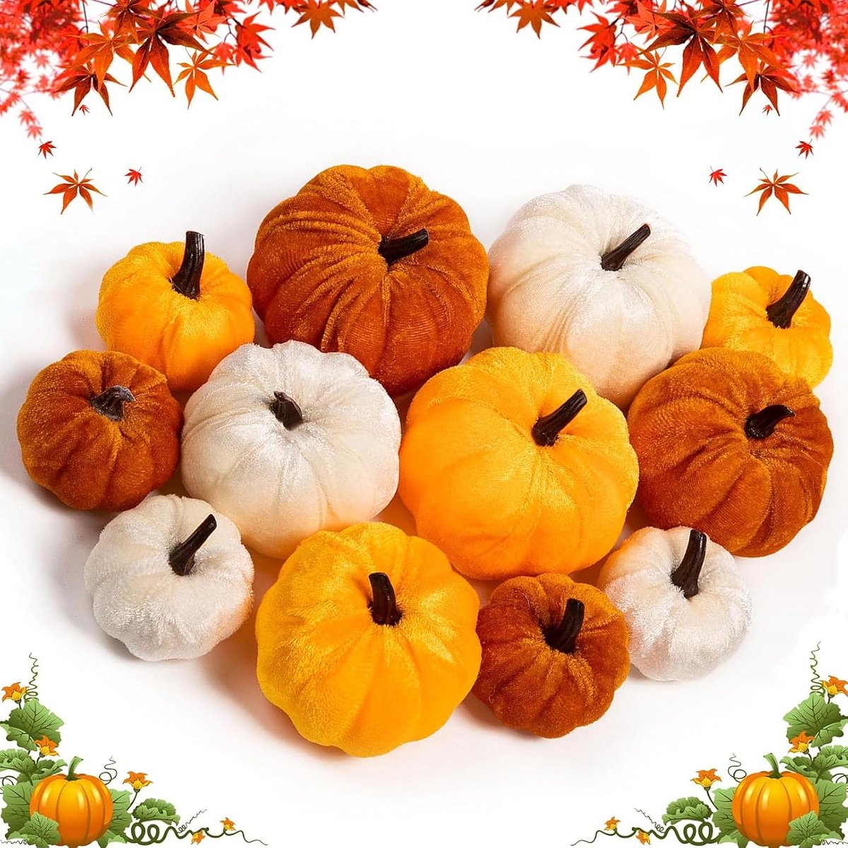 Herfstdecoraties, 12 stuks kunstpompoenen, set, fluweel, herfstdecoratie, pompoendecoratie voor feestjes (M1)