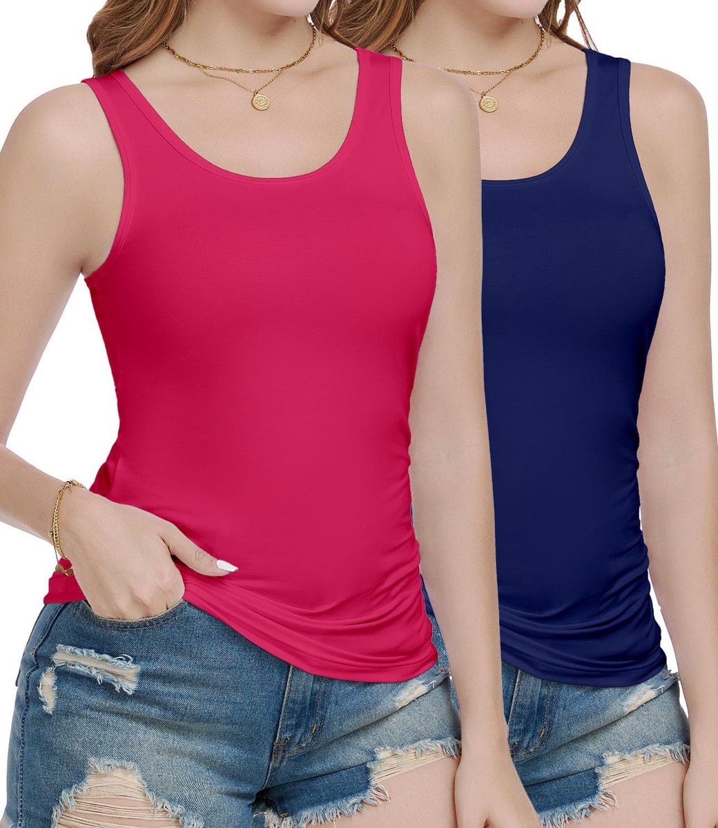 Wirarpa Damestanktops Micro Modal Zomer Camis Onderhemden voor dames, set van 2, Red/Deep Blue, M