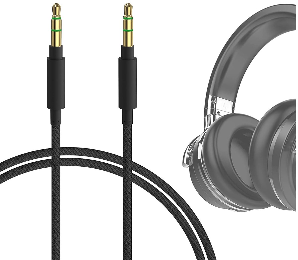 Audiokabel compatibel met COWIN E8/SE7/E7 PRO/E7, Anker Soundcore Space 2, Space One Pro, koptelefoon, 3,5 mm stereo kabel van nylon vlechtwerk (4 ft/1,2 m)