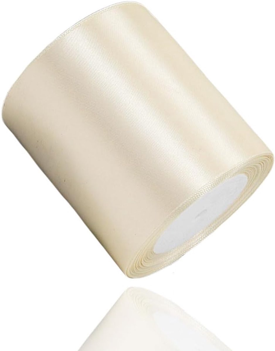 Lint crème 100 mm, 22 meter beige decoratief cadeaulint, breed lint, stoffen lint voor bruiloft, doop en verjaardagsgeschenken | Lint voor geschenkverpakking, Kerstmis, haarstrikken, doop, boeketten en feestdecoraties