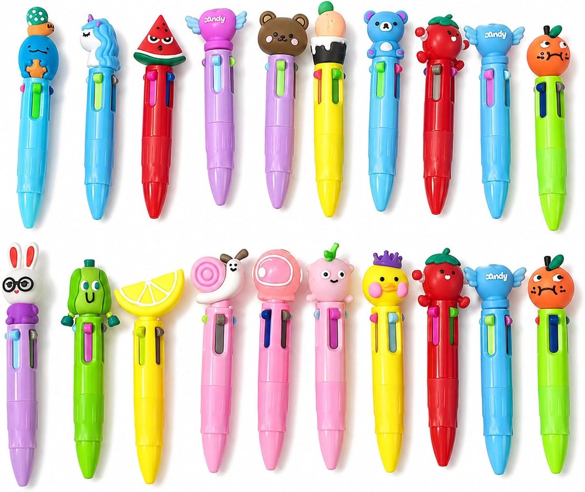 Balpen, 20 stuks, 0,7 mm, mini-balpen, intrekbaar, kleurstift, dieren, 4 kleuren, schattige balpen voor feest, gadget, verjaardag, kantoor (meerkleurig)