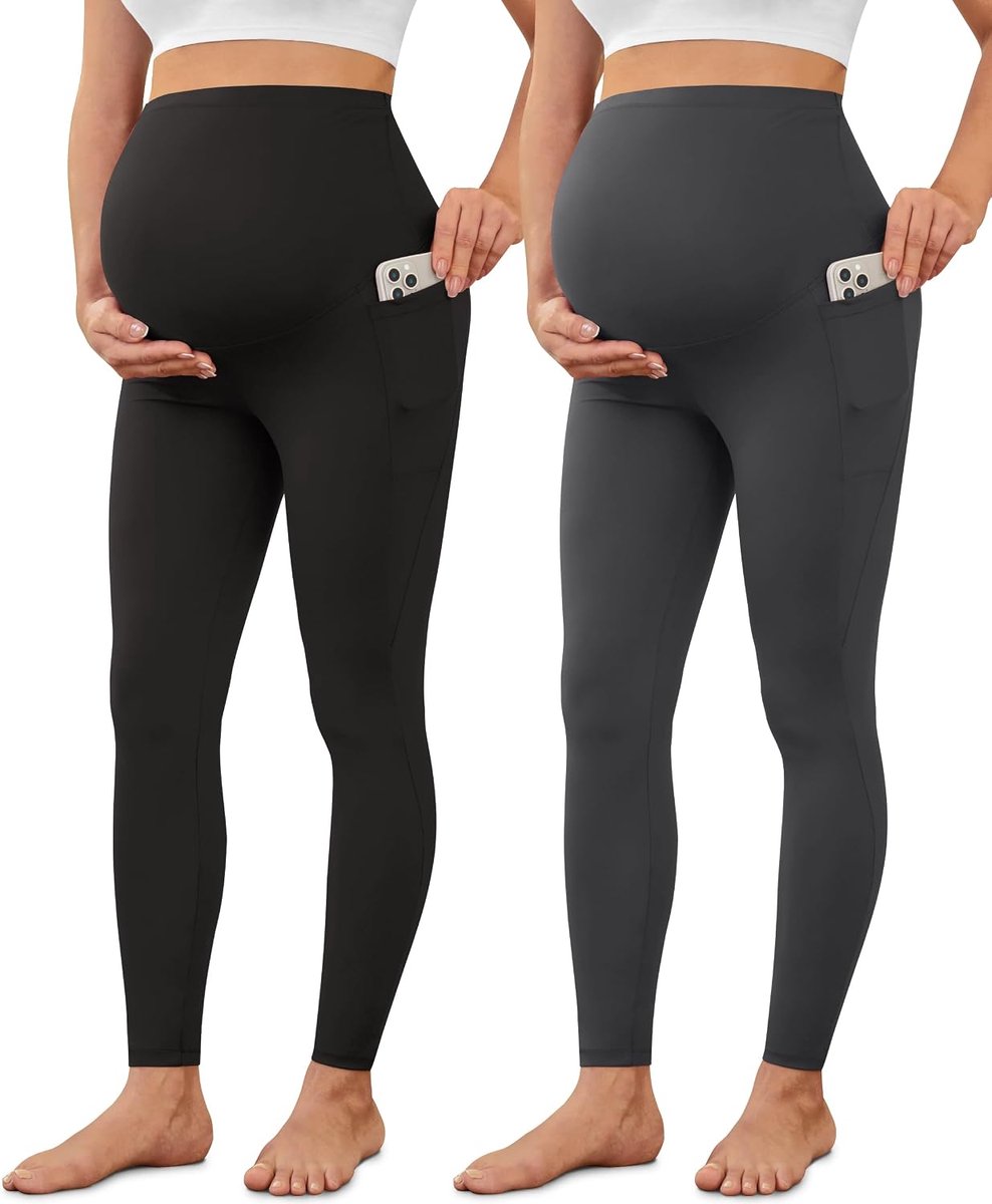 Creamlush Zwangerschapslegging voor dames, met zak, hoge taille, zacht, elastisch, zwangerschapsmode, thuis, yoga