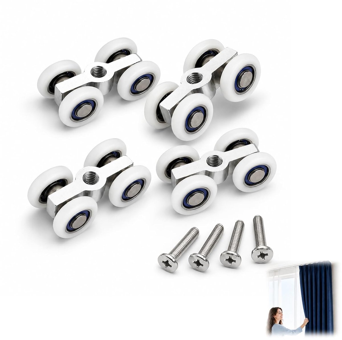 4 stuks wielen voor schuifdeur M6, kogellagers 20 mm, metaal, vervanging, rollers voor douchedeur, kast, erker en schuifrail, soepel en stil glijden