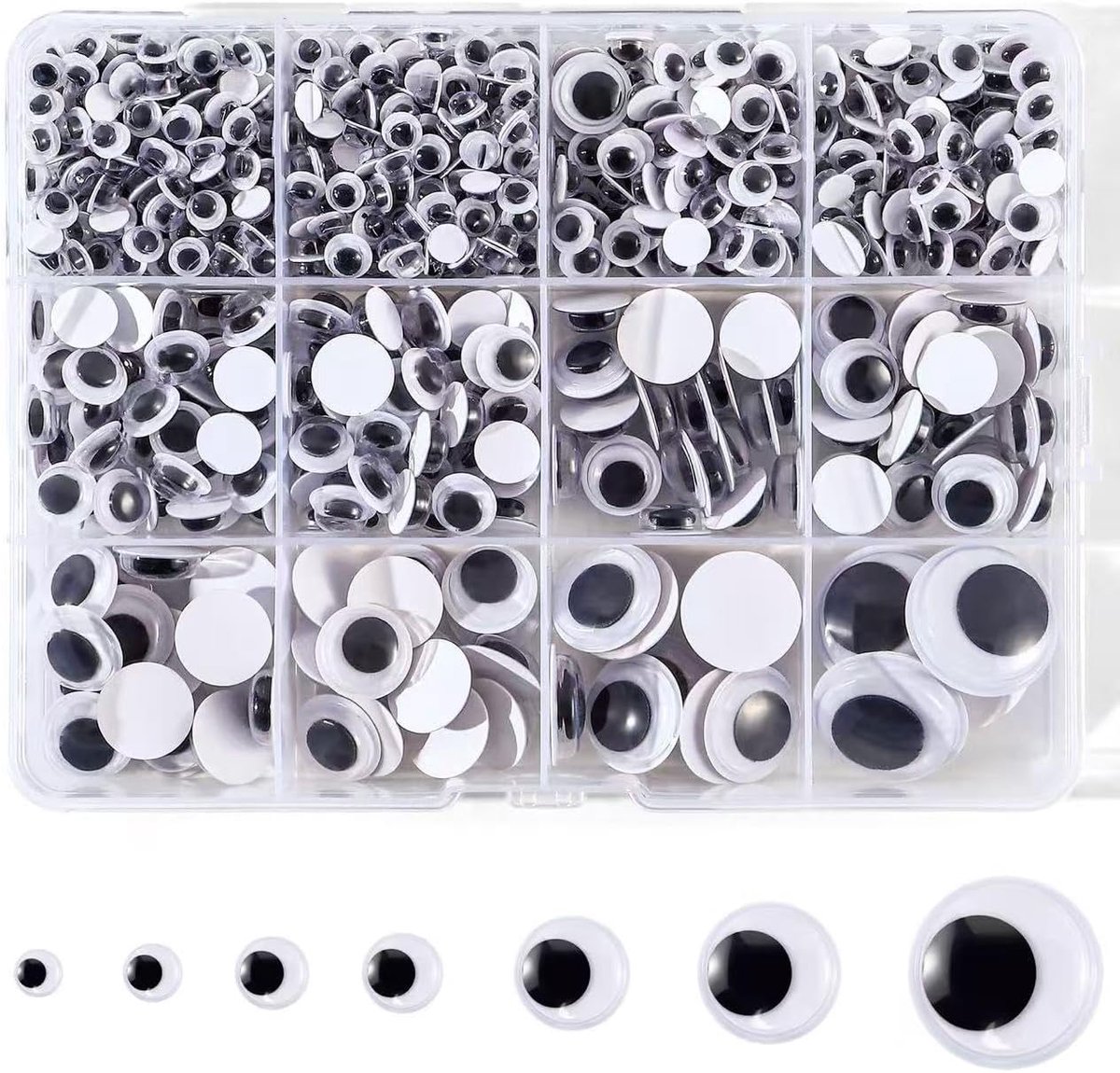 888 stuks Googly Eyes zelfklevende, kleverige wiggle googly ogen, 4 mm 5 mm 6 mm 7 mm 8 mm 10 mm 12 mm 14 mm 16 mm 18 mm grote en kleine googly ogen om te knutselen