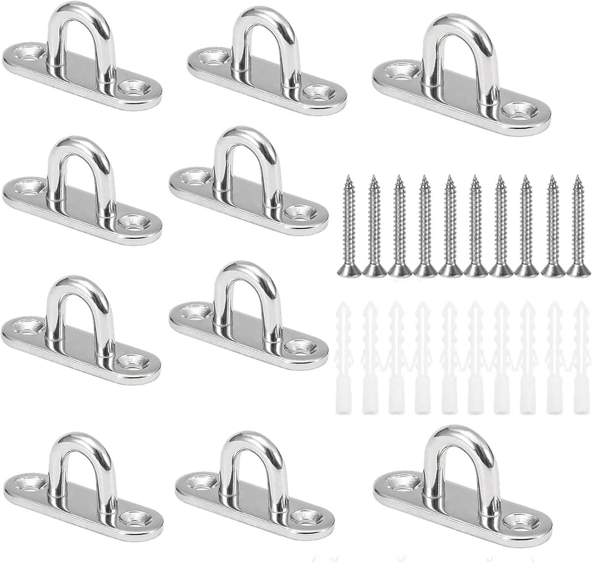 Pad Oogplaat 304 Roestvrij Staal 45mm Langwerpige Pad Oogplaat Metalen Nietring Haak Hardware met 2 Gaten voor Marine Hardware Nietje Haak Loop Opknoping Bloempotten & Schermen 10 Stks