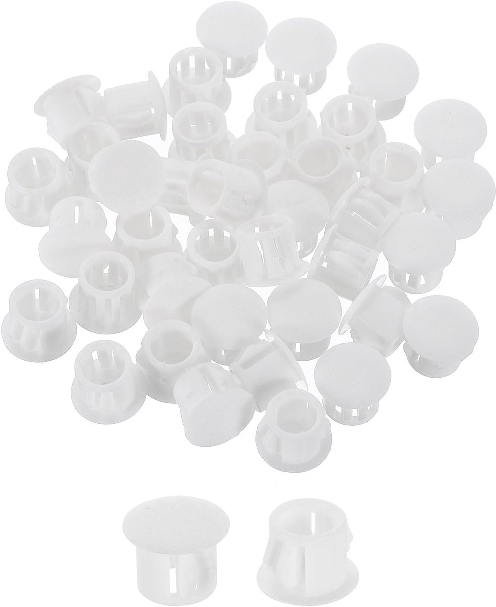 50 stuks kunststof gatstoppers, 10 mm (3/8 inch) type flush paneelstoppers, ronde klikdoppen voor het inbrengen van meubels, dunne panelen, wit
