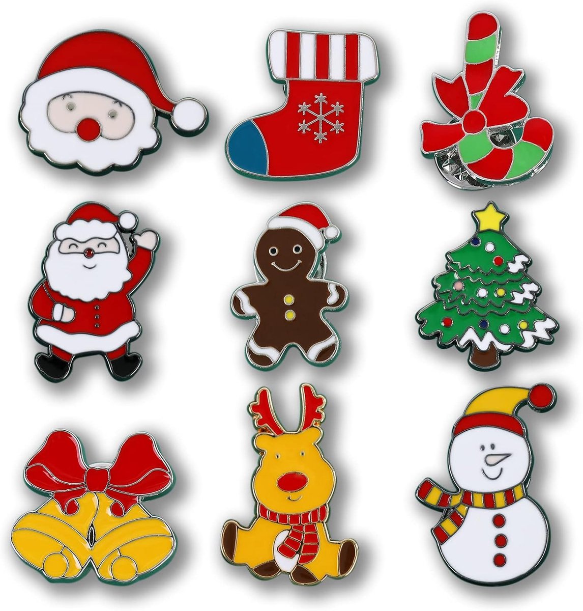 9 Stuks Kerstbroche set, Cartoon Broche set, Kerst Serie pin Broche, Kerstman Badge Broche Sneeuwpop Kerstboom Borst Pinnen Kerstversiering voor Dames Kinderen